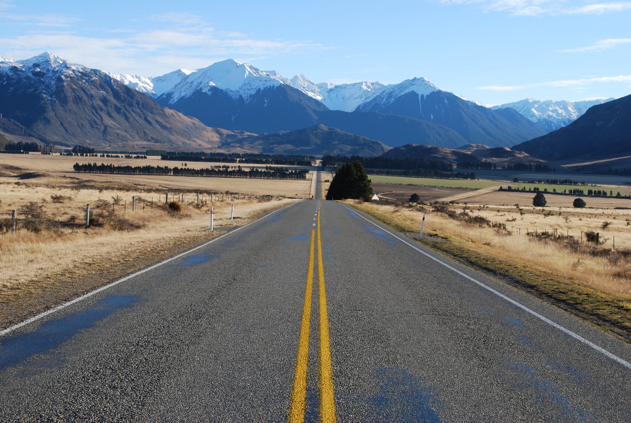 Middle of road, looking towards Southern Alps